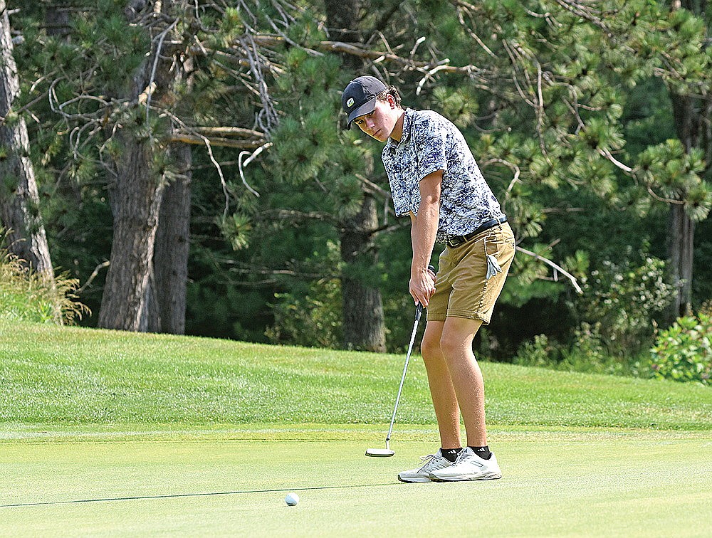 Rhinelander’s Brody Kowieski putts on the par-4 eighth hole at Timber Ridge Golf Club in Minocqua during a Wisconsin PGA Junior Tour event Monday, July 22. Kowieski, a senior-to-be at RHS, placed fourth in the tournament with a round of 79 after winning a Junior Tour event in Eagle River the day prior with a 74. (Brett LaBore/Lakeland Times)