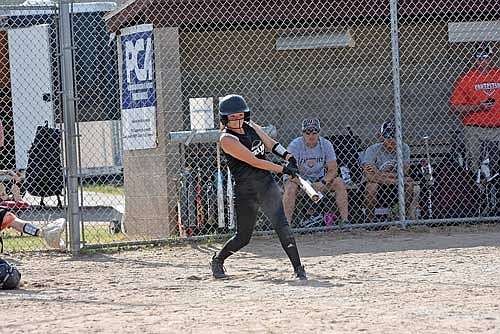 Bella Batiste hits a walk-off single in a 10-9 win over Marshfield during the Rod Timm Memorial Girls’ Fast Pitch Tournament Friday, July 19 at Sara Park in Tomahawk. (Photo by Brett LaBore/Lakeland Times)