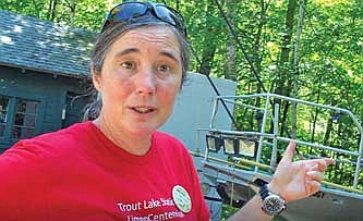 Trout Lake Station director Gretchen Gerrish was excited to see the 100th anniversary of Trout Lake Station and to have students share their research projects at the recent open house at Trout Lake. (Photo by Beckie Gaskill/Lakeland Times)