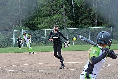 Britta Kemnitz delivers a pitch against the Oshkosh Extreme Saturday, Aug. 10 at Andrea Musson Field at the Haug Family Softball Complex in Rhinelander. (Photo by Brett LaBore/Lakeland Times)