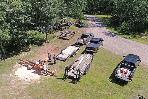 This drone photo shows the milling operation at the Cedric A. Vig Outdoor Classroom in Rhinelander on Tuesday, Aug. 6, 2024. (Photo by Bob Mainhardt for the River News)