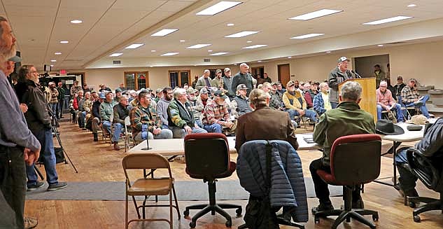 Hunters filled the Woodruff Town Hall last winter for a listening session with Senator Mary Felzkowski (R-Tomahawk) and Representative Rob Swearingen (R-Rhinelander). (Photo by Beckie Gaskill/Lakeland Times)