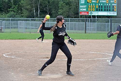 Britta Kemnitz fields the ball in the fourth inning against the Oshkosh Extreme Saturday, Aug. 10 at Andrea Musson Field at the Haug Family Softball Complex in Rhinelander. (Photo by Brett LaBore/Lakeland Times)