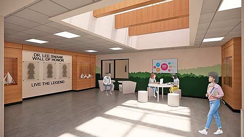 Pictured is an artist rendering of the future Dr. Lee Swank “Wall of Honor” to be included in the district’s new technical education facility. (Submitted photo)