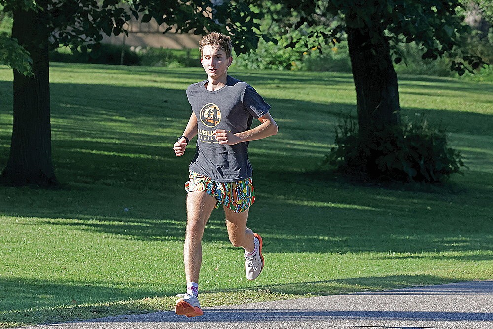 Greyson Gremban runs through Hodag Park during Rhinelander High School cross country practice Tuesday, Aug. 20. Gremban, a senior, is the top returning runner for the Hodag boys after finishing fourth at last year’s GNC meet. (Jeremy Mayo/River News)