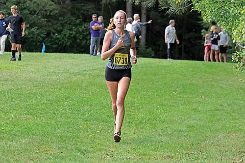 Sherri Handeland runs in the Hodag Invite Thursday, Aug. 29 at Rhinelander High School. Handeland finished fourth overall with a time of 22:43.4. (Photo by Jeremy Mayo/River News)