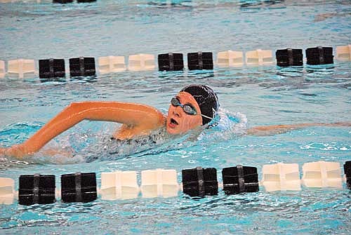 Kasey Wise swims the 200 freestyle to victory in a 98-71 win over the Ladysmith Co-op Thursday, Sept. 19 at the Lakeland Union High School pool in Minocqua. Wise won with a time of 2:17.81. (Photo by Brett LaBore/Lakeland Times)