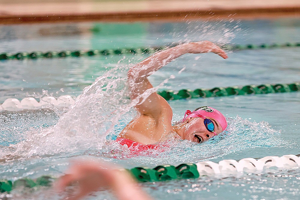 Rhinelander’s Ellyse Younker competes in the 200-yard freestyle during a GNC girls’ swimming dual meet against Medford at the Heck Family Community Pool Thursday, Sept. 19. Younker won all four of her races Thursday at the Hodags defeated the Raiders 125-45. (Bob Mainhardt for the River News)