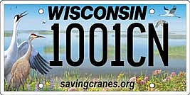 The Wisconsin Department of Transportation Division of Motor Vehicles now offers a new special license plate designed and sponsored by the International Crane Foundation, a non-profit organization. (Contributed image)