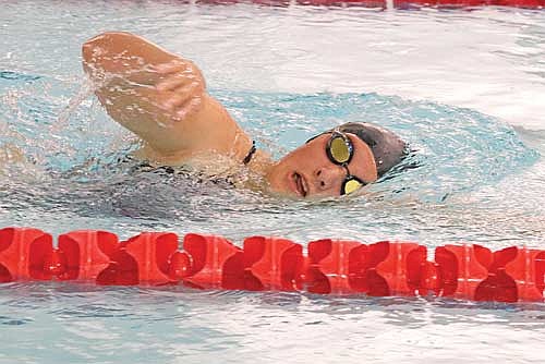 Callie Baker swims in the 500 freestyle against Medford Thursday, Oct. 17 at Medford Area High School. (Photo by Matt Frey/Star News)