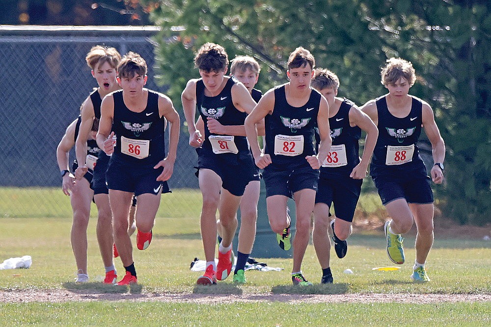 The Rhinelander High School boys’ cross country team leaves the starting line of the Great Northern Conference meet in Eagle River Saturday, Oct. 19. Despite finishing second behind Lakeland at the conference meet, the Hodags are projected to be in a tight battle with the T-Birds for the second and final state team qualifying spot at a WIAA Division 2 sectional in Colby this afternoon. (Jeremy Mayo/River News)