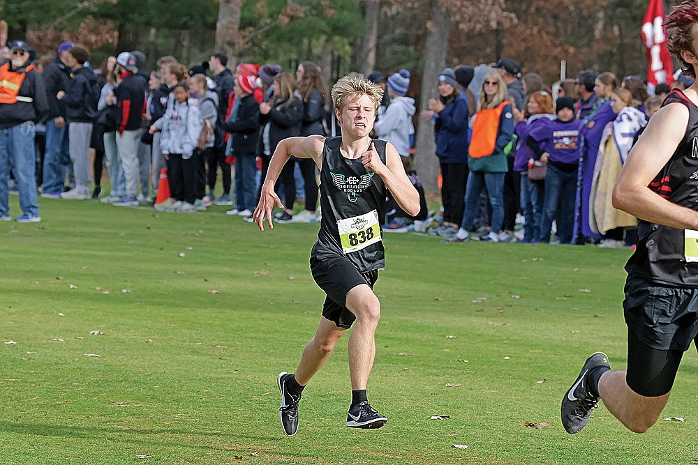 Rhinelander’s Michael Brunette runs toward the finish of the WIAA Division 2 boys’ state cross country meet in Wisconsin Rapids Saturday, Nov. 2. (Jeremy Mayo/River News)