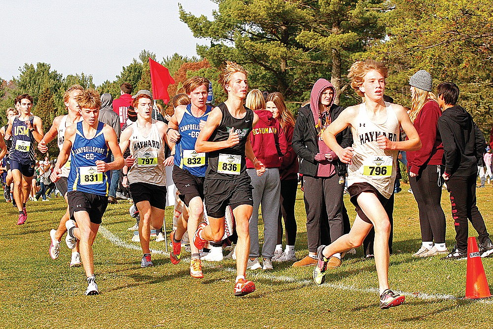 Rhinelander’s Jackson Weinzatl runs near the one-mile mark of the WIAA Division 2 boys’ state cross country meet in Wisconsin Rapids Saturday, Nov. 2. (Jeremy Mayo/River News)