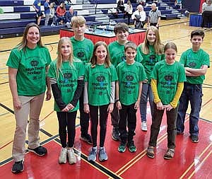 Front row, from left, are coach Anne Williams and 4-H members Katie Thompson, Elise Williams, Broden Kohnhorst and Naomi Borkenhagen. Back row, from left, are 4-H members Mark Currie, Nolan Ory, Isabella Currie and Mark Simmermaker. The Oneida County 4-H "High Tech Hodags" Lego Robotics Challenge team found success at a regional robotics competition in Appleton. (Submitted photo)