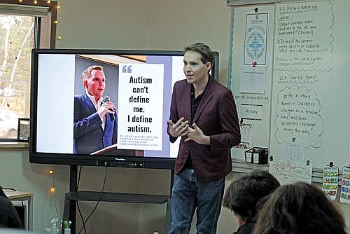 Kerry Magro speaks to students of STAR School/Academy on Thursday, Nov. 14, in Minocqua. (Photo by Trevor Greene/Lakeland Times)