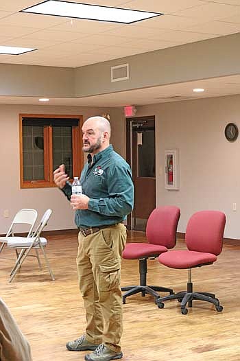 Department of Natural Resources deer program specialist Jeff Pritzl addressed attendees of the DMU revision open house at the Woodruff Town Hall last week. (Photo by Beckie Gaskill/Lakeland Times)