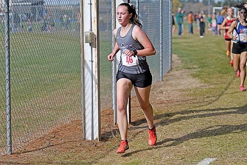 In this Oct. 19, 2024 file photo, Kristiana Clay runs in the GNC Meet at Northland Pines High School in Eagle River. Clay finished honorable mention all-conference with a time of 22:28.9. (Photo by Brett LaBore/Lakeland Times)