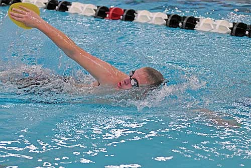 Garrison Jacques works on his form during practice Monday, Nov. 18 at the Lakeland Union High School pool in Minocqua. (Photo by Brett LaBore/Lakeland Times)