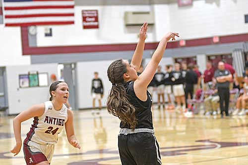 Kylee Crisco sinks a 3-pointer in the second half of an 85-14 win over Antigo Friday, Dec. 13 at Sheldon Fieldhouse in Antigo. (Photo by Brett LaBore/Lakeland Times)