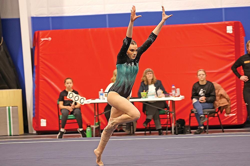 Rhinelander’s Margherita Tibaldeschi competes on the floor exercise during the Snowflake Invitational gymnastics meet at the YMCA of the Northwoods Saturday, Dec. 14. Tibaldeschi led the Hodags with a 29.0 in the all-around as Rhinelander placed fourth in the six-team meet. (Bob Mainhardt for the River News)