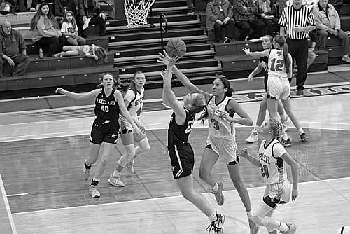 Cale Quade takes a shot in the paint against the contest of Stevens Point’s Leah Awe in the second half during the Sentry Classic Friday, Dec. 27 at Bennett Court at Quandt Fieldhouse in Stevens Point. (Photo by Brett LaBore/Lakeland Times)