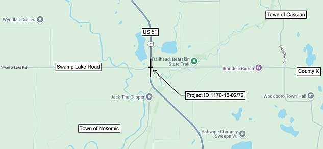 A public hearing is scheduled for Jan. 22, at the Northwoods Community Elementary School, to gather public input on a DOT proposal to improve the intersection of U.S. Highway 51 and County K/Swamp Lake Road shown above. (Submitted photo)