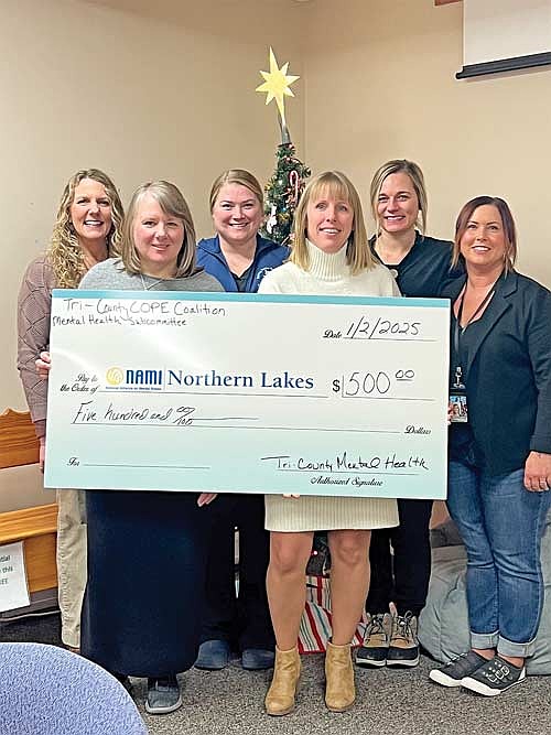 Pictured are Kristin Bonamo, executive director, NAMI Northern Lakes; Heidi Pritzl, co-lead for the Tri-County Mental Health Coalition & Clinical Therapist for Aspirus Koller Behavioral Health; Rachael Cornelius, co-lead for the Tri-County Mental Health Coalition & Community Health Educator for Vilas County Public Health; Jennifer Tienhaara, Oneida County Public Health Nurse & Maternal Child Health/ Prenatal Care Coordinator; Jessica Wilson, Forest County Health Department Public Health Nurse & Coalition member, and Morgan Seidl, Forest County Health Department Public Health Nurse & Coalition member. (Submitted photo)
