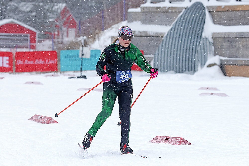 Rhinelander’s Emma Mankus skis toward the finish of the high school girls’ skate race of the Seeley Hills Classic in Cable Sunday, Jan. 12. (Submitted photo)