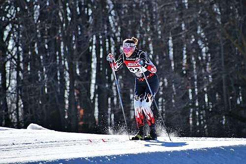 Stella Meza traverses through the snow in a Junior National Qualifier Saturday, Jan. 18 through Sunday, Jan. 19 at Ariens Nordic Center in Brillion. Meza placed second in both the classic and skate races. Photo credit Azael Meza. (Contributed photograph)