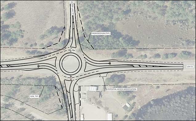 Schematic shows the multi-lane roundabout alternative overlaid on an aerial photo of the intersection at U.S. Highway 51 and Swamp Lake Road in Cassian, one of three options under consideration by the DOT to enhance safety and reduce crashes. Source: Wisconsin Department of Transportation. (Contributed image)