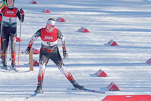 Stella Meza sets out on the course in the Northern Conference Meet Tuesday, Jan. 28 at Birkie Trailhead in Cable. Meza took first in the girls’ race with a time of 20:33. (Photo by Jeremy Mayo/River News)