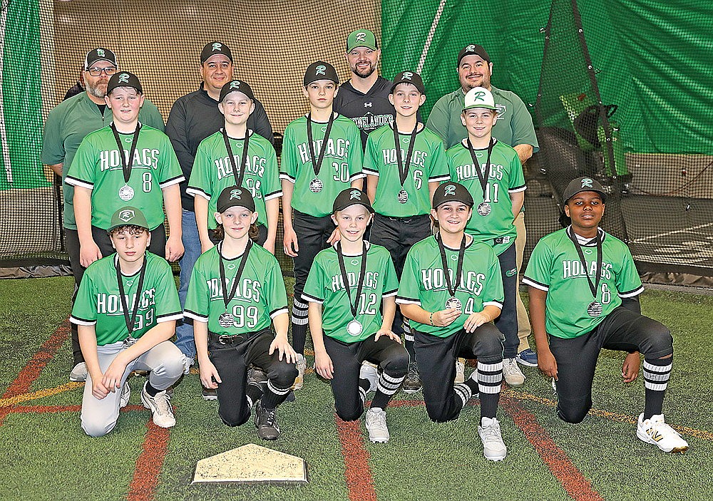 The Hodag 12U baseball team finished second in its bracket. Pictured in the front row, from left to right are Cash Rushman, Kolt Taylor, Jeter Vander Galien, Marshal Towne and Jaxon Eades. In the second row are Colton Jahn, Brayden Rexford, Eli Bauer, Casey Waksmonski and Cameron Olson. In the back row are coaches Kevin Eades, Dan Town, Joe Waksmonski and Ben Gauthier. Team members Landon Gauthier, Nick Schneider, Griffin Rady and Channing Waksmonski were unavailable for the photograph.