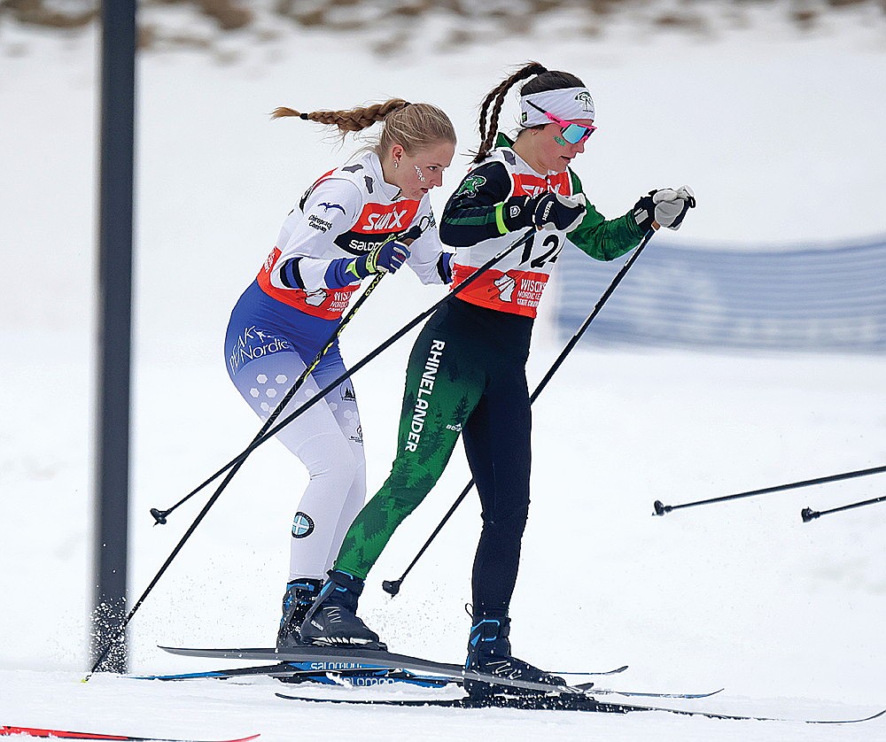 Kayla Skubal competes in a quarterfinal race at the WNSL State Sprint Championships in Brillion Sunday, Feb. 2. Skubal finished 29th overall in a 55-skier field. (Submitted photo)