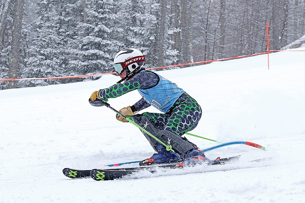 Rhinelander’s Ben Olson competes in the slalom portion of a Northern Conference Alpine ski meet at Ski Brule in Iron River, Mich. Saturday, Feb. 8. Olson finished fourth on the day and fourth in the Northern Conference standings as the Hodag boys finished second as a team. (Jeremy Mayo/River News)