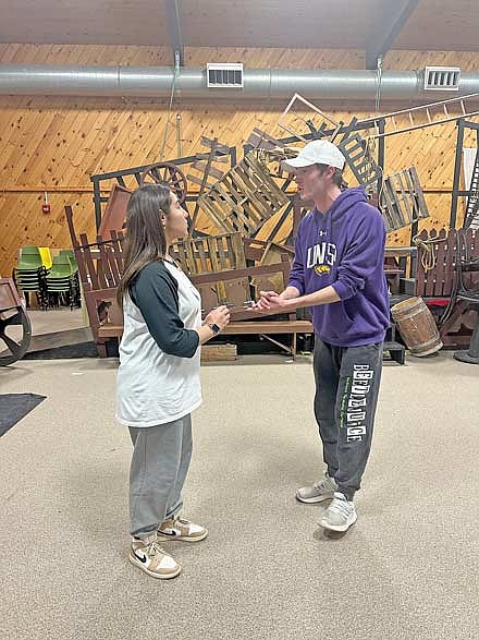 Rhinelander High School senior Elena Larson, left, who will play Eponine, rehearses with the young actor portraying Marius Pontmercy in the upcoming Central Wisconsin Children’s Theater production of “Les Miserable: School Edition.” Performances are scheduled for Feb. 14-16 and Feb. 20-23. (Submitted photo)