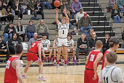 Evan Zoch attempts a jumper in the second half of a 64-50 win over Wausau Newman Thursday, Feb. 20 at Ted Voigt Court in Minocqua. Zoch led Lakeland with 23 points. (Photo by Brett LaBore/Lakeland Times)