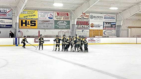 The Lakeland Hawks Squirts celebrate on the ice after beating Sauk Prairie 5-2 during the Squirt 10U 3A Wisconsin Amateur Hockey Association State Hockey Championships Saturday, March 1 at Marshfield Youth Ice & Recreation Center. (Contributed photograph)