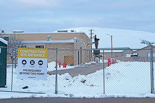Crews from Musson Brothers of Rhinelander are currently working on installing new gas and electric services to the tech ed wing of the building. (Photo by Michael Strasburg/Lakeland Times)