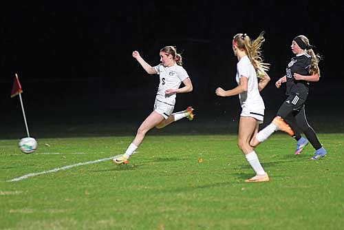 Karsyn Dyre shoots and scores in the second half of a conference game against Mosinee Thursday, April 24 at Edgewood Park in Mosinee. Dyre scored twice in the win. (Photo by Brett LaBore/Lakeland Times)