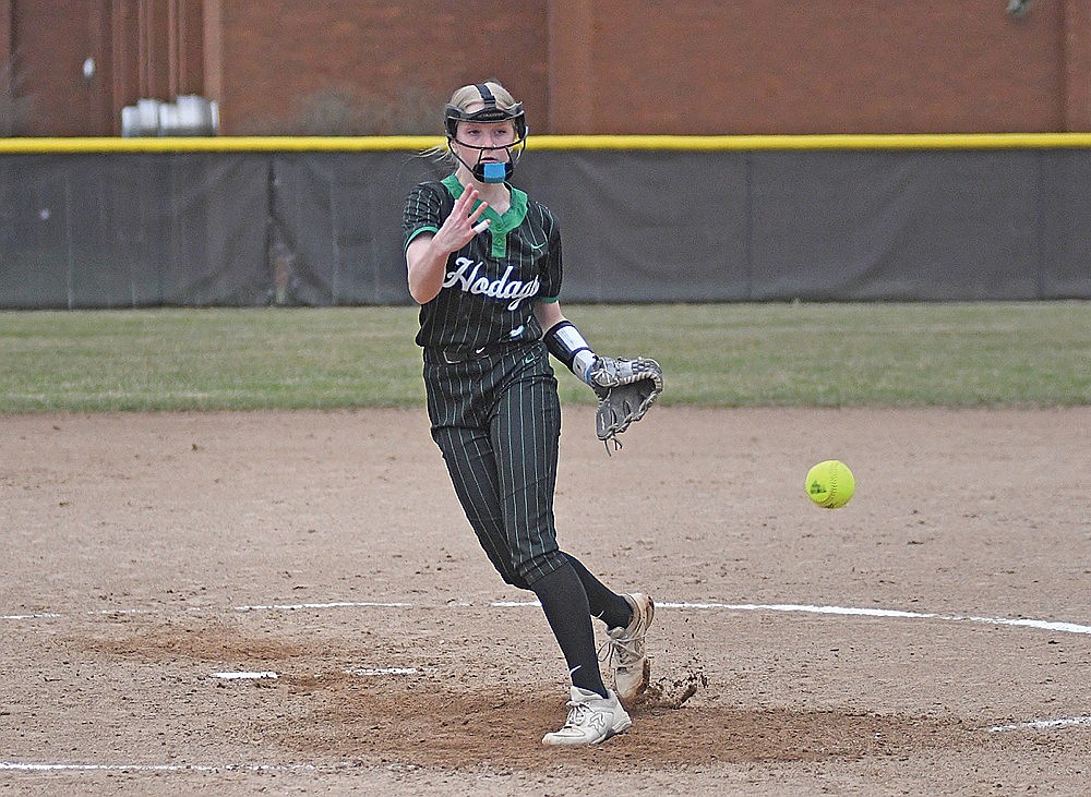 Rhinelander’s Aleece Johnson pitches during the fourth inning of a GNC softball game against Lakeland in Minocqua Thursday, April 24. (Brett LaBore/Lakeland Times)