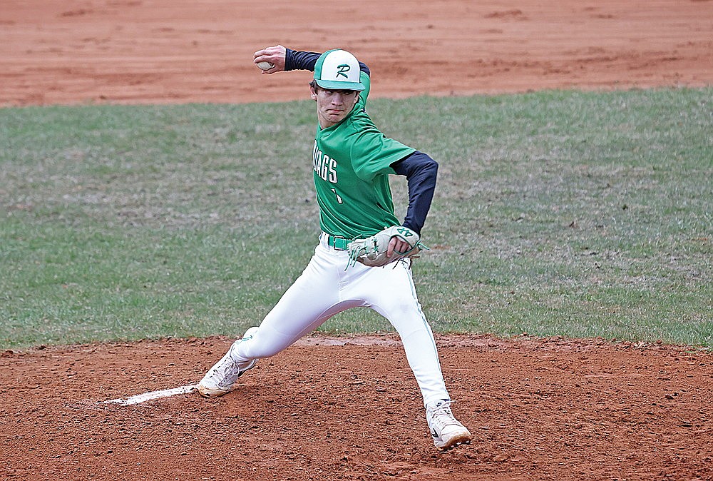Rhinelander’s Conner Rappley pitches during the second inning of a GNC baseball game in Tomahawk Friday, May 2. Rappley allowed a run on two hits with nine strikeouts over five innings, but took the loss as the Hodags fell, 1-0. (Bob Mainhardt for the River News)