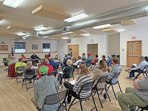 Darcy Rich, who spoke against food trucks operating in town, provides input to the town board during a meeting on Wednesday, May 7, in Hazelhurst. (Photo by Trevor Greene/Lakeland Times)