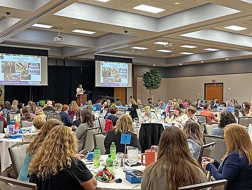 Kathleen Jensen, founder and creator of The Little Heart Project, speaks during the Frank B. Koller Biennial Mental Health Summit on Thursday, May 15, in Lac du Flambeau. (Photo by Trevor Greene/Lakeland Times)