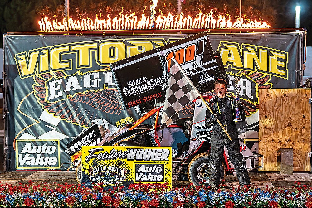 Rhinelander’s Blake Joslin captured the feature victory in the 600 Micro Sprint feature at Eagle River Speedway Saturday, May 25. (Josh Castle/Eagle River Speedway)