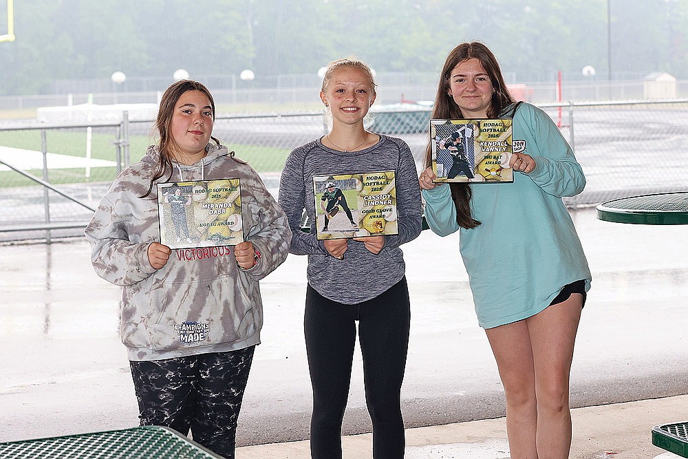 Miranda Daab, Cassidy Lindner and Kendall Vanney were award winners for the Rhinelander High School softball team during the team’s banquet Tuesday, June 3. Awards were voted upon by team members. (Bob Mainhardt for the River News)