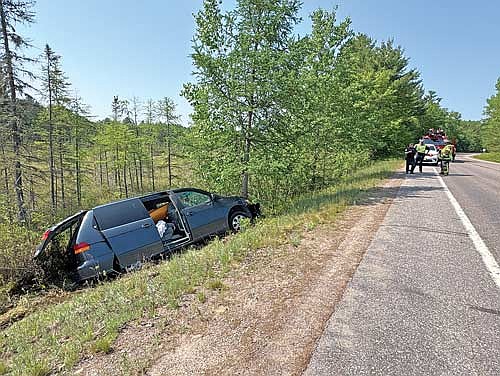 The scene of an accident on County Highway J near the Carrol Lake Campground on Thursday, June 5, in Woodruff. (Photo by Trevor Greene/Lakeland Times)