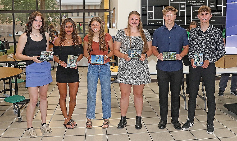 Rhinelander High School track team award winners pose for a photograph following the team’s banquet in the RHS commons Tuesday, June 3. Pictured, from left to right, are Averie West, Aile Bergman, Macy Myers, Libbey Buchmann, Logan Schwinger and Greyson Gremban. Award winner Evan Shoeder was unavailable for the photograph. (Bob Mainhardt for the River News)