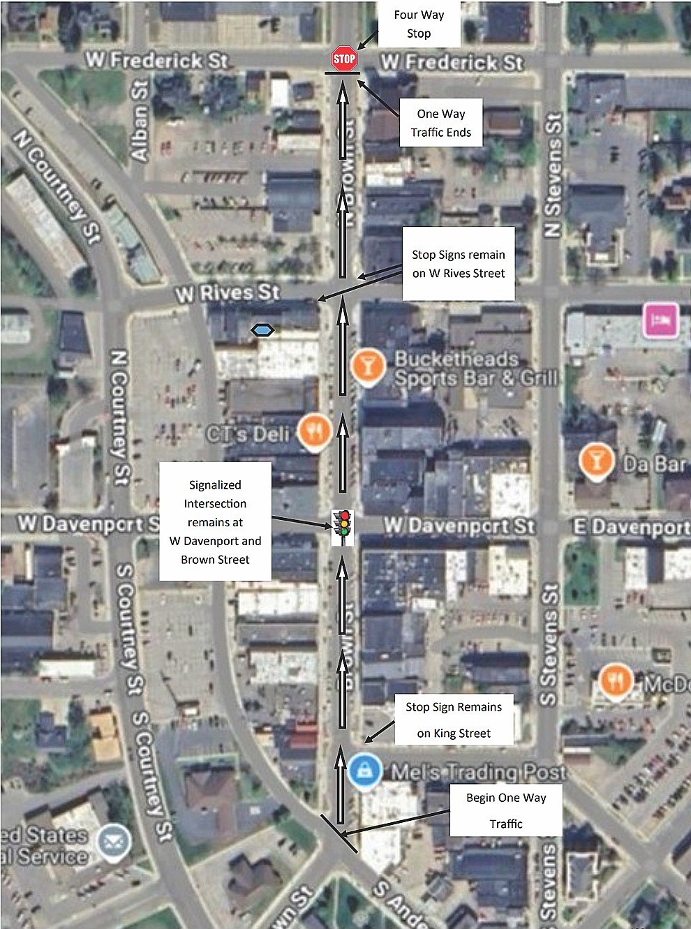 The Rhinelander City Council will host a listening session on July 21 at 5:30 p.m. to gather public input on a proposed northbound, one-way conversion of Brown Street between Anderson and Frederick streets. (Submitted image)
