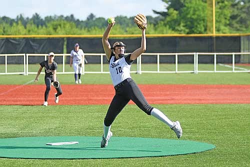 Saylor Timmerman pitches to the plate in the first inning of the Wisconsin Fastpitch Softball Coaches Association Senior All-Star Games Tuesday, June 17 at Woodside Sports Complex in Wisconsin Dells. Timmerman pitched seven shutout innings with 12 strikeouts. (Photo by Brett LaBore/Lakeland Times)