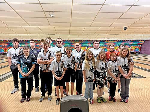 The youth bowling team pictured, back row from left, are Talan Pockat, Devin McKiski, Tyler Fadroski, Greg Wheeler, James Welch, Alora Welch, Skylar Johnson, Kallie McKiski, Morgan Bushman; middle row, Keira Hernandez, Mason Ward, Richard Clem; front row, James Clem, Audrey Tepp, Abigail Basler, Maddie Volpe and Onyx Jacobi. (Contributed photograph)
